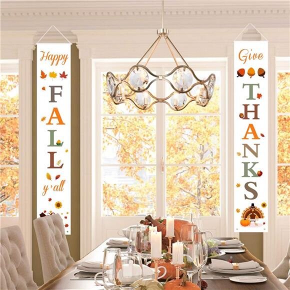 Fall Decorations for Home | Happy Fall & Give Thanks Porch Banners - Picture 5 of 7